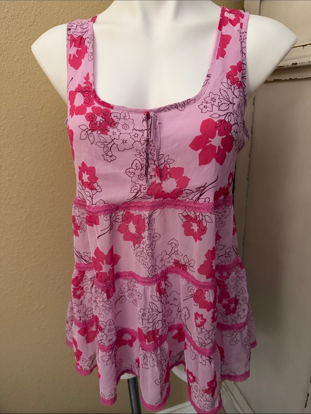 Victoria’s Secret Angels Pink Floral Trim Babydoll